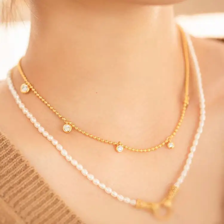 Simple Temperament Necklace For Women Stainless Steel Versatile High-grade Gold plated Zircon Clavicle Chain Necklace