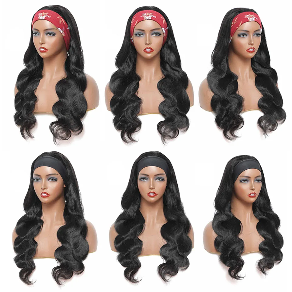 Headband Wig Human Hair Scarf Wig 180% Density Remy Brazilian Body Wave Wig Natural Wavy Glueless Human Hair for Women
