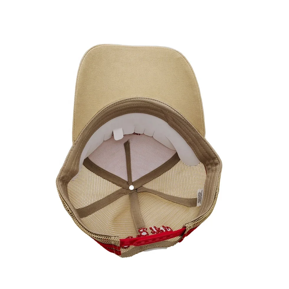 custom logo high profile  beige color  trucker hat 5 panel mesh trucker hats  high quality   cotton and mesh  trucker hats