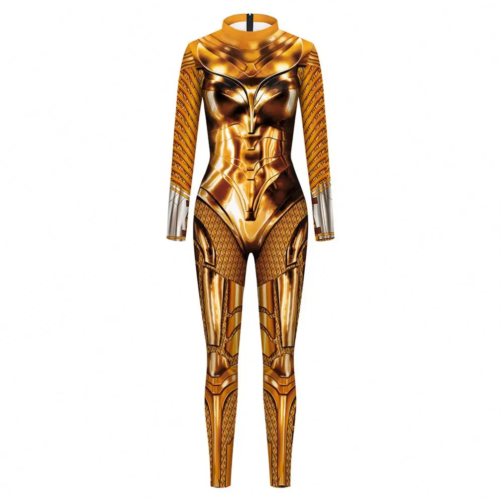 sexy super hero cosplay bodysuit costume woman wonder 3D Print long sleeve casual slim fit jumpsuit