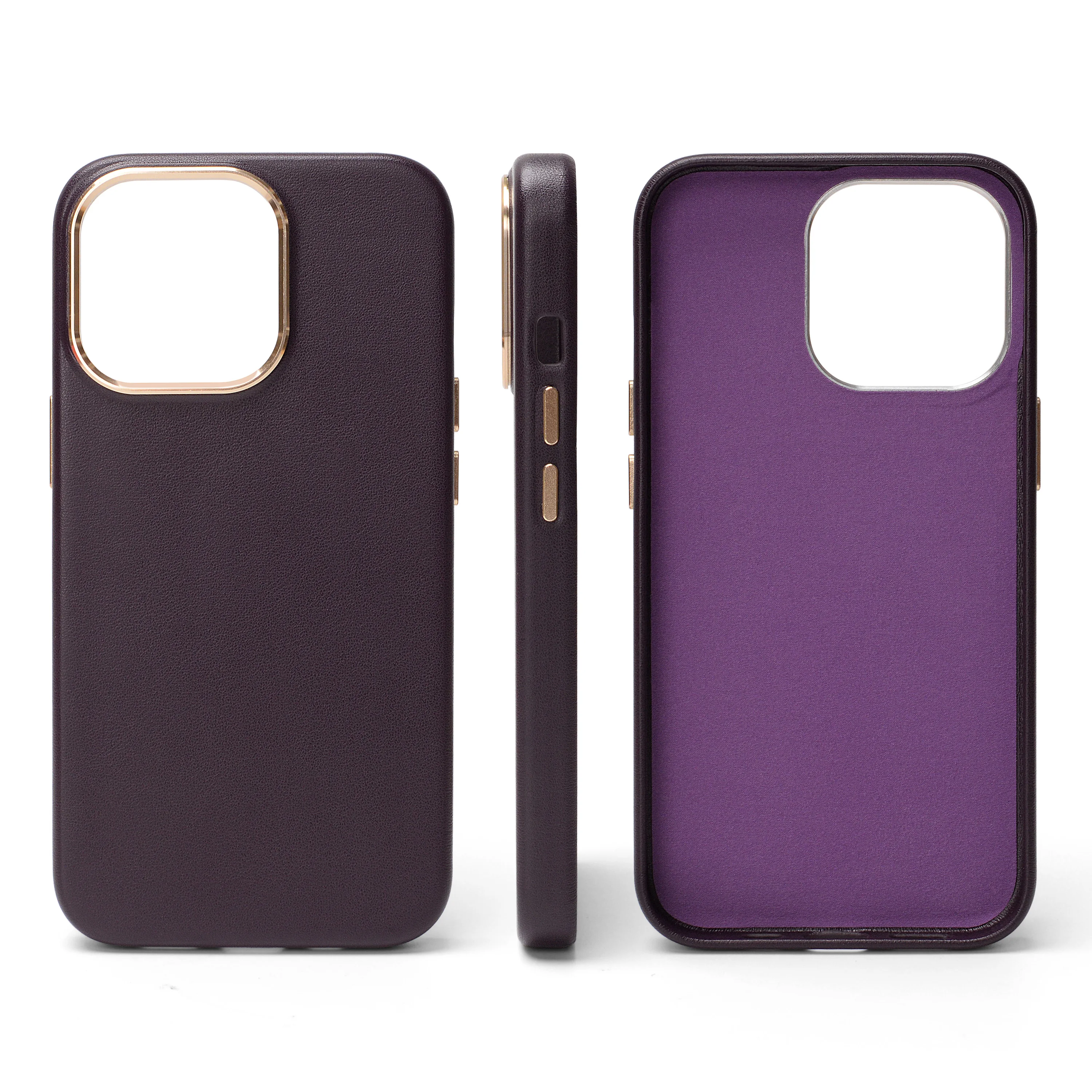 Elegant Purple Waterproof Phone Case For IP12Promax IP13 IP14 IP15 Promax  Fashionable Smooth Leather Phone Case