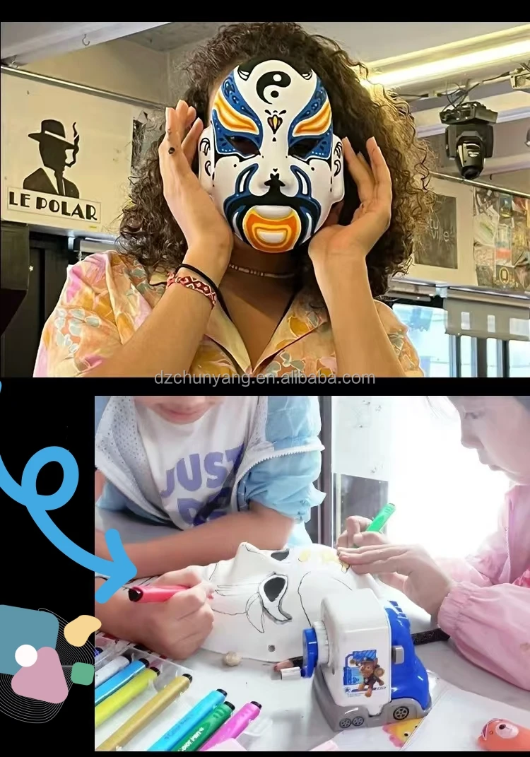 White Paper Mache Hand Painted Half Face Cosplays Masks DIY Cat Facemasks Party Masks