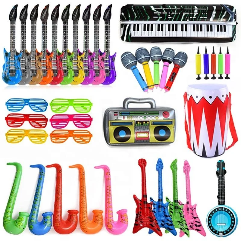 Hot Selling 90s Party Decorations Rock and Roll Toys Instrument PVC Guitar Microphones Inflatable Props