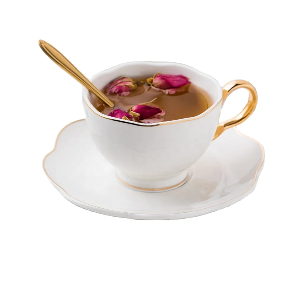 Hand painted gold European bone china flower tea cup can add LOGO factory direct sales coffee cup and saucer set