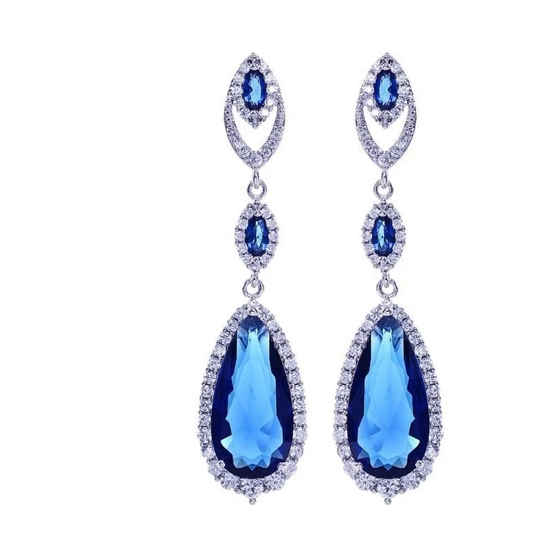 Multicolor party wedding zircon bridal gemstone chandelier long dangle silver fashion Drop Earrings for women 2020