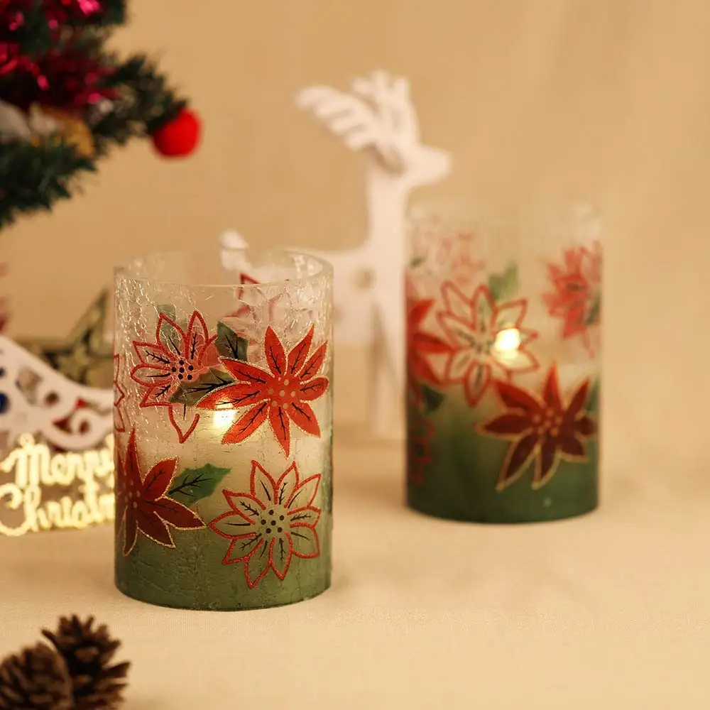 Battery Operated Glass candle Glitter Warm White Led Lamp Candle For Christmas Decoration