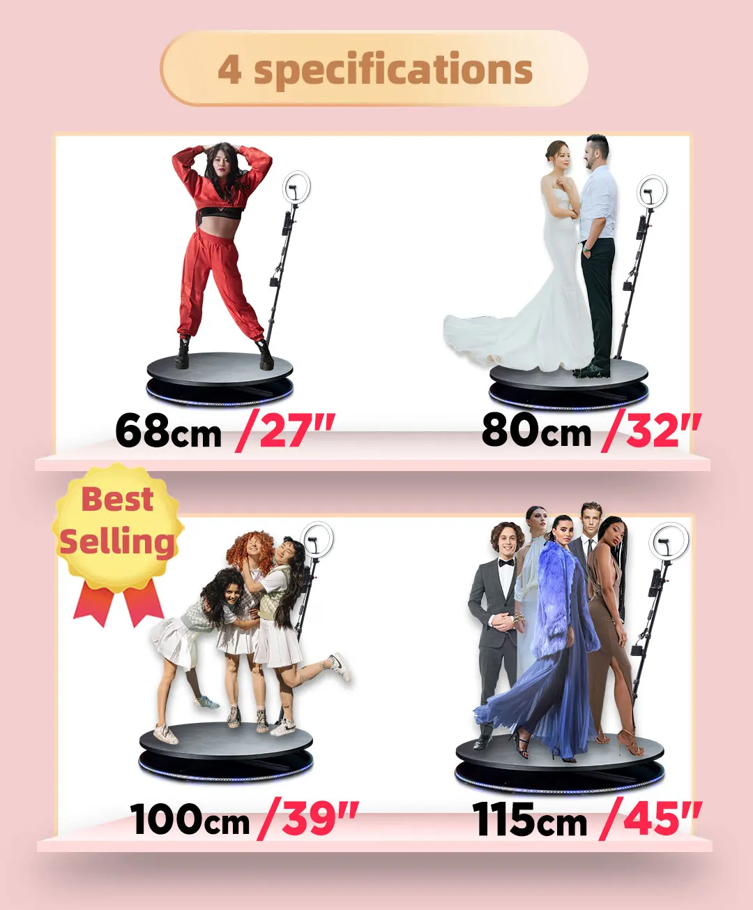 Wholesale Photo Photography Mini Booth 360 Degree Rotating Camera Photobooth Automatic Spinner 360 Video Booth 115cm Thin Style