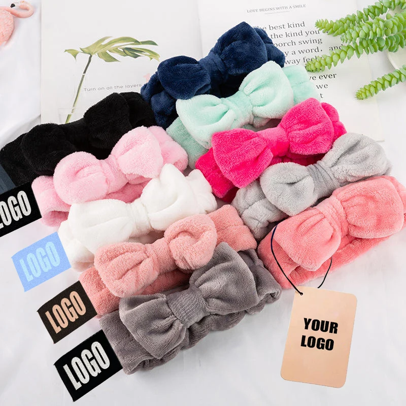 CHENGHE Wholesale solid color bowknot microfiber facial headband girl spa skincare hairband make up elastic headband for women
