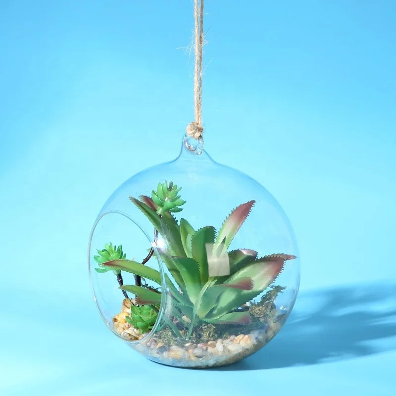 guangzhou cheap wholesale Open Flower Glass Hanging Planter Air Plant glass ball Terrarium Container Vase