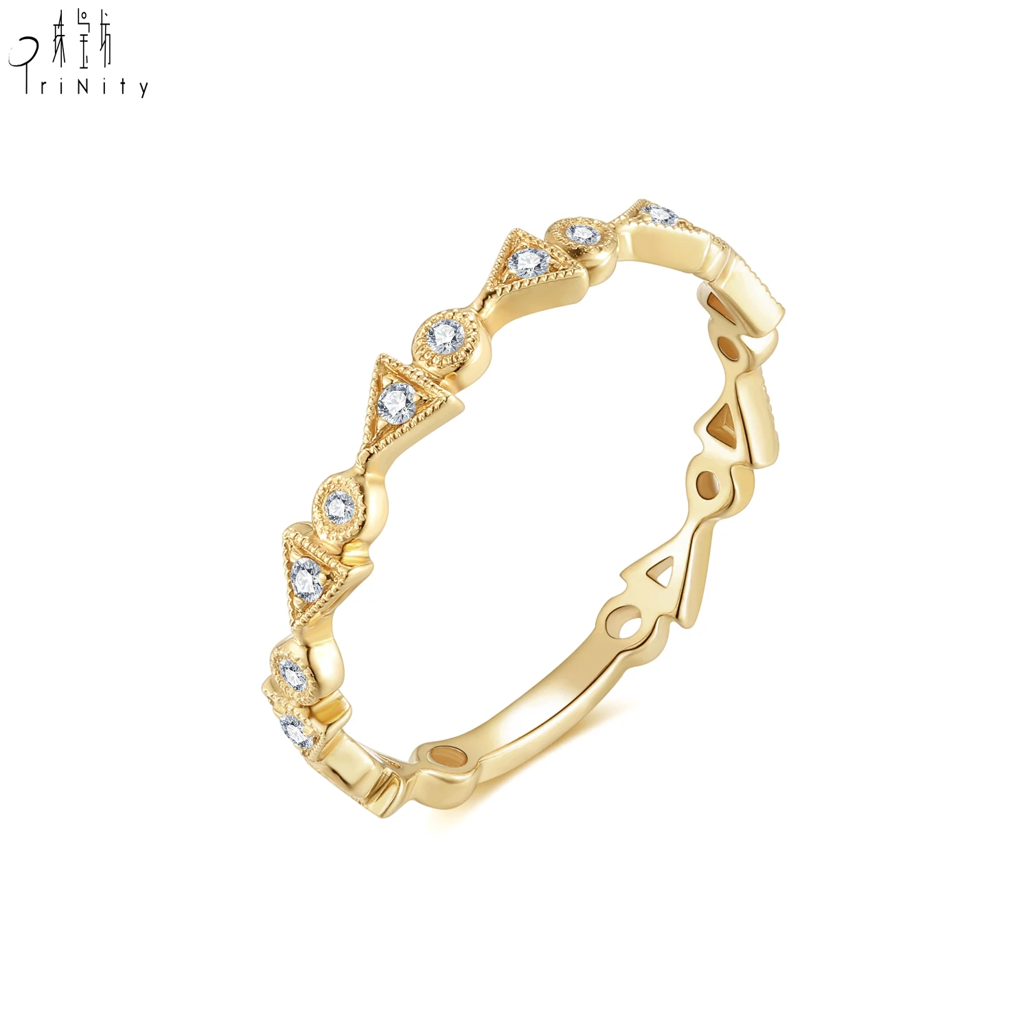 Most Popular 18K Solid Yellow Gold Jewelry stackable rings Diamond Half Eternity Band Delicate Ring Jewelry Real Diamond Ring