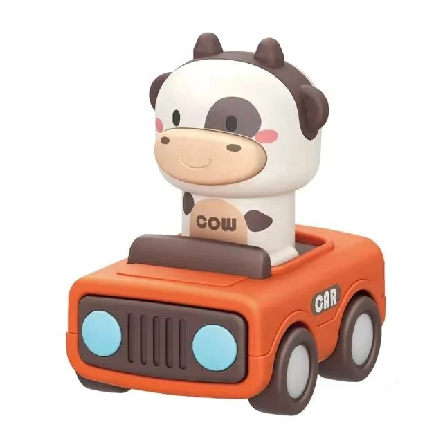Plastic Cute Cartoon Press And Go Toy Cow Animal Car Baby Car Toys For Kids