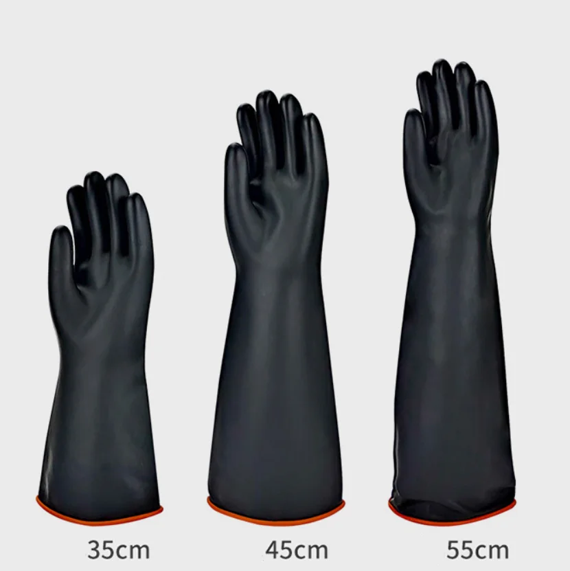 Latex rubber hand gloves industrial black rubber gloves 40cm industrial rubber gloves black