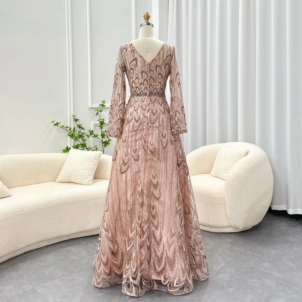 Jancember Wholesale Heavy Sequined Full Sleeve A-Line Women Party Plus Size Formal Fashion Elegant Evening Dresses 2023