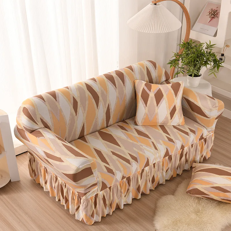 Universal Custom High Stretch Sofa Slipcover With Skirt Bubble Seersucker Sofa Cover