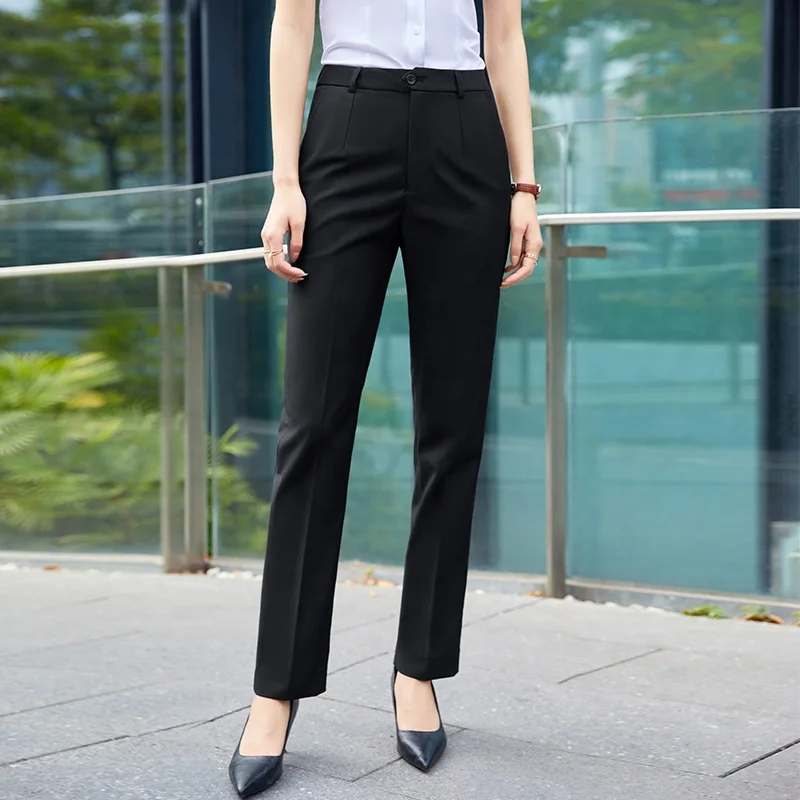 Button Decoration Casual Slim Straight-Leg Flat Business Formal Occasions New Arrival Professional Workwear Black Pants