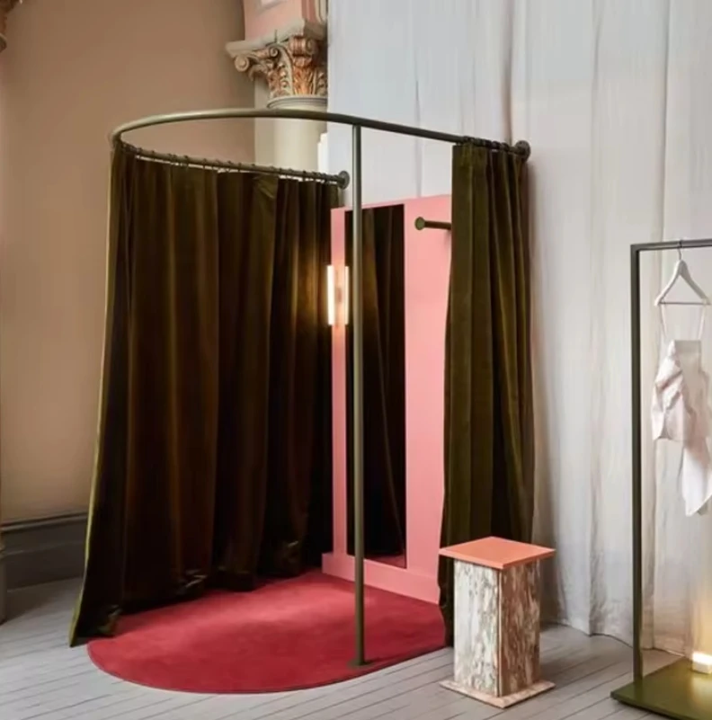 Розничный магазин одежды современные роскошные раздевалки металлическая Мобильная примерочная с занавеской