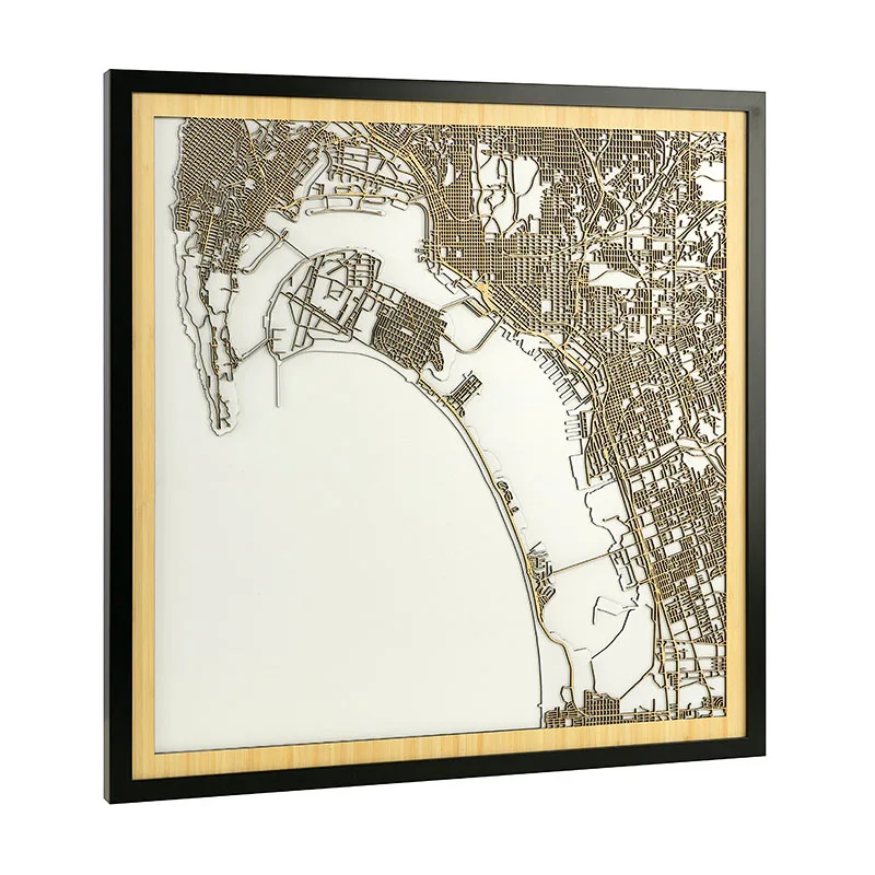 San Diego Engraved Map Wood Art Personalized Gifts City Map Office Decor