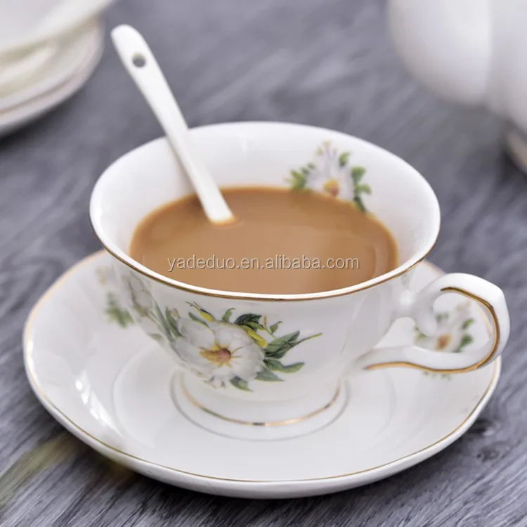 Nordic porcelain floral tea cup with teapot milk jar sugar bowl holder ceramic novel flower coffee cup saucer set