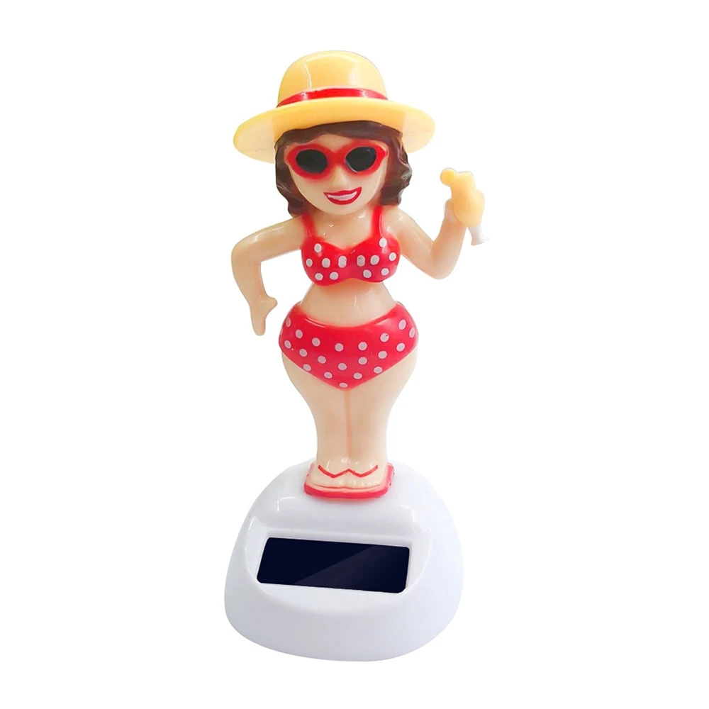 LED Solar Powered Dancing Hawaii girl Shaking Head Toy Car Ornament Toy Kids Solar Lights Indoor
