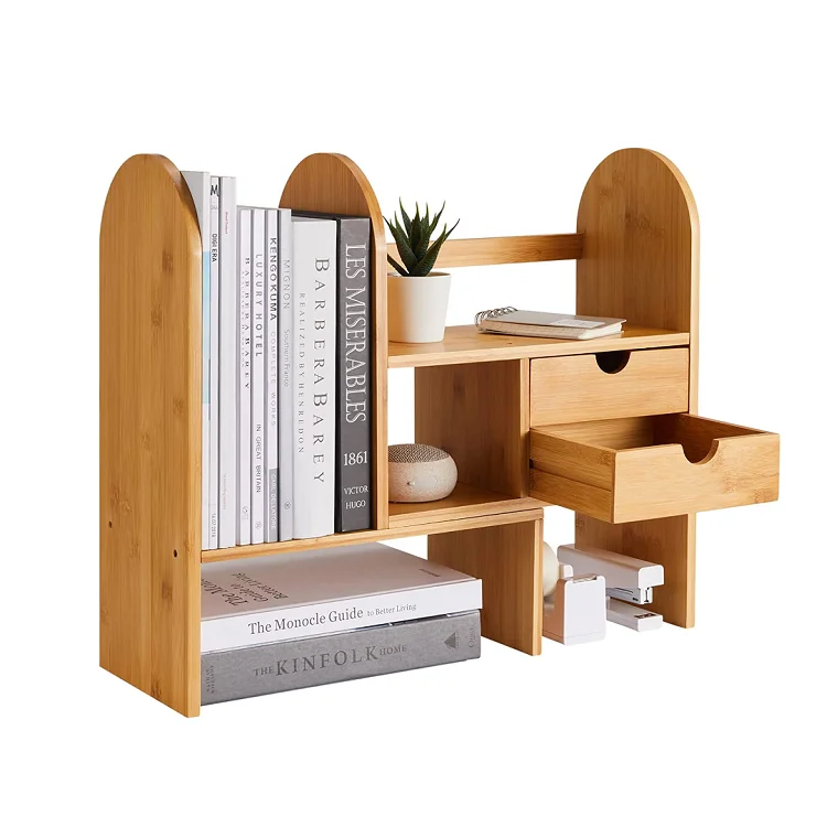 Wholesale desktop organizer home office decor adjustable bamboo book shelf