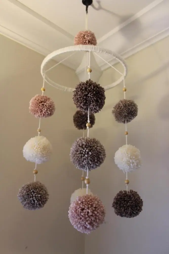 
Newborn gift diy handmade nursery decor toys pastel hanging girl pom pom baby crib mobile 