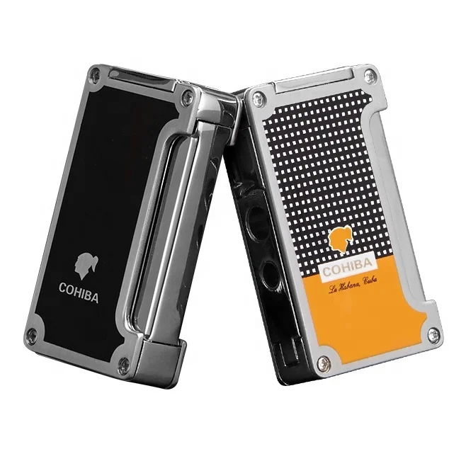Online Hot Sell Luxury Blue Flame Torch Lighter Build-In Punch Custom Metal Jet Flame Cigar Lighter Custom Logo