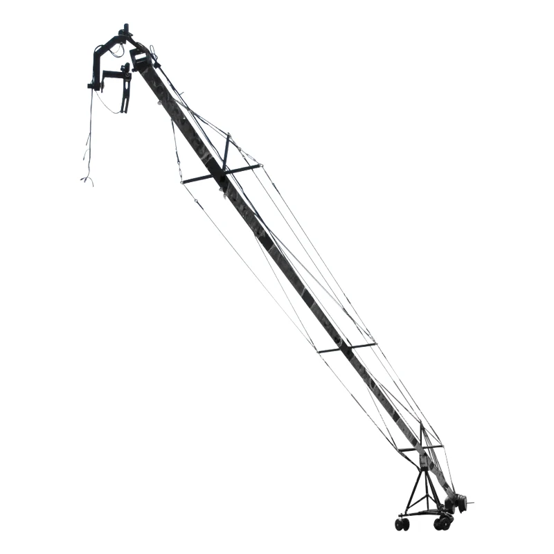 High Quality 15m Camera Crane Triangle Rocker Arm Jimmy Jib with Remote Head System 3 Wheel Dolly