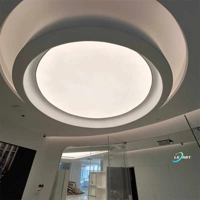 Modern Smart Home Office Indoor Remote Control LED Light Round False Ceiling Cornice 3d Pvc Panel Decor