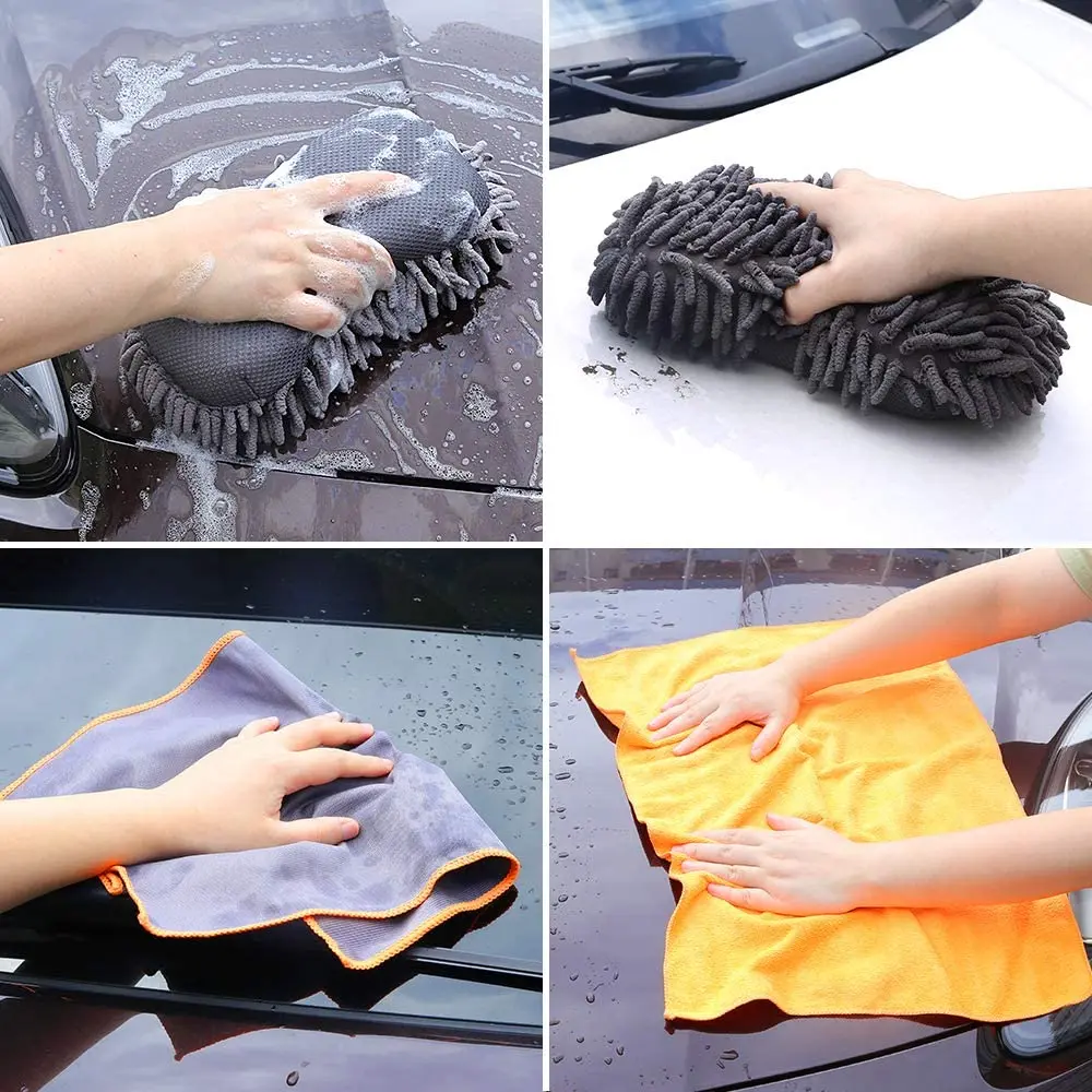 Soft Microfiber Cloth Towels Wash Mitt Sponge Detailing Auto Clean Tools Supply Set Car Cleaning Tools Box