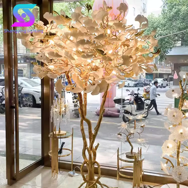 Custom Project Hotel Indoor Decoration Villa Ginkgo Ceramics LED Floor Lamp for Living Room