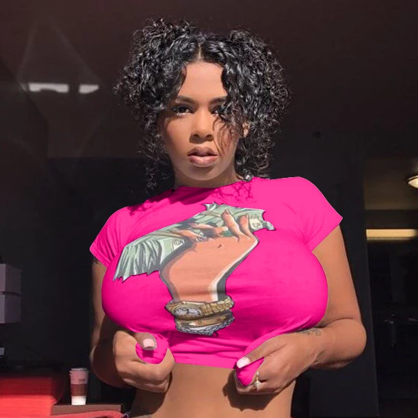 
LDS3009 2019 new Fashion simple round collar US dollar print short sleeve T-shirt 