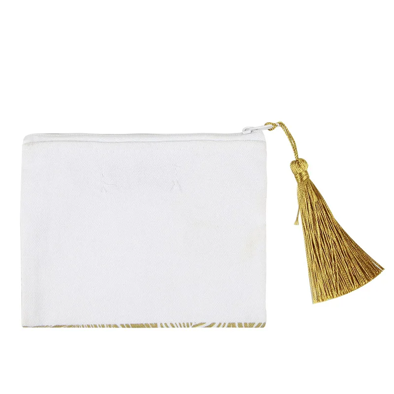 Lady Cotton Canvas Gold Glitter Printing Cosmetic Make Up Bag With Tassel