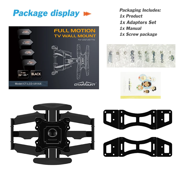 KALOC-X7 fit 32 to 70 Inch wall mounted tv brackets swiveling full motion tv mount tv holder 180 degree swivel