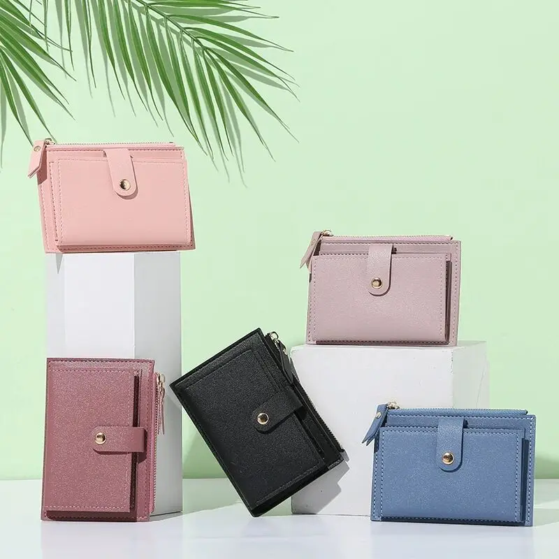 Fashion Zip Pocket Ladies Wallets Purse Short Small Mini PU Leather RFID Women Wallet