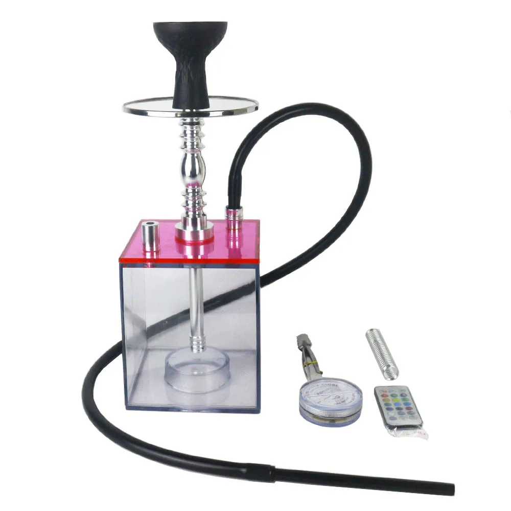 Hot Sale New Design Square Hookah LED Flash Light Acrylic Shisha Square Hookah