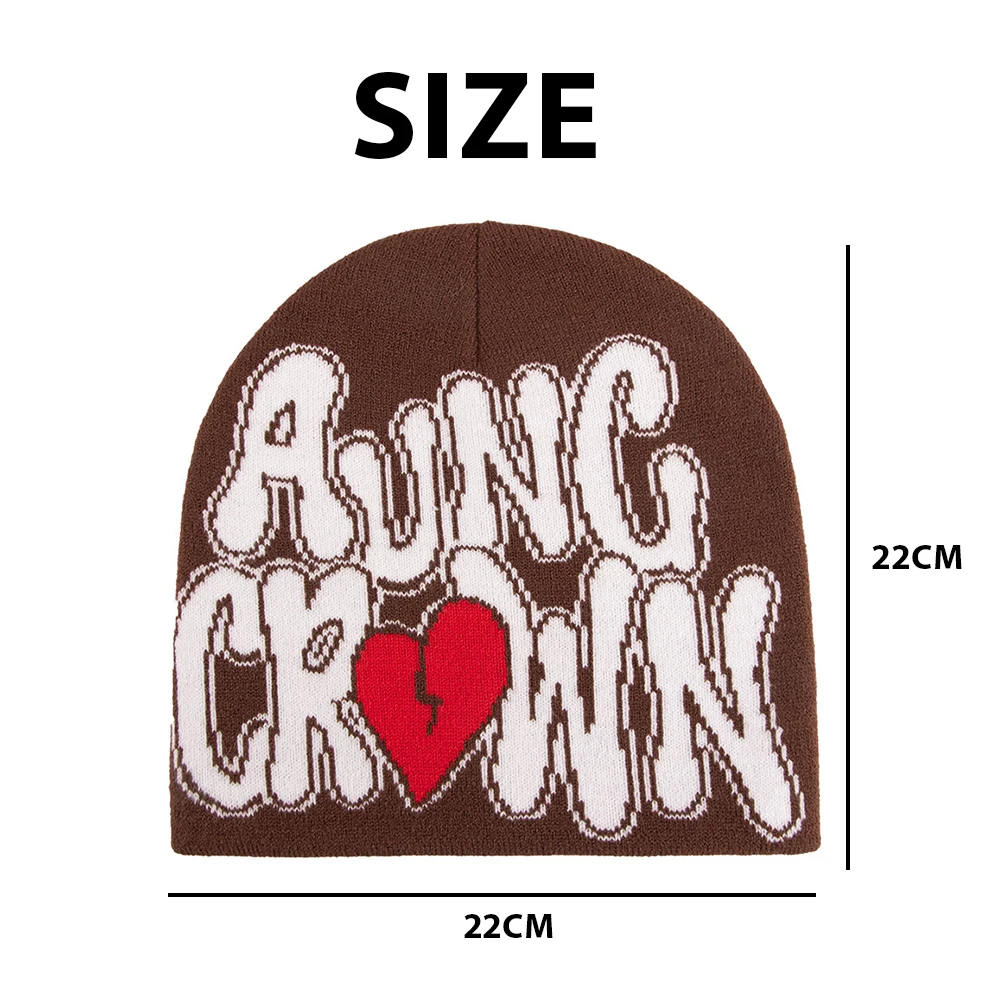 Low MOQ Custom Beanie Manufacturers All Over Print Jacquard Y2K Gothic No Cuff Fold Cuffless Winter Skull Cap Knit Hat with Logo