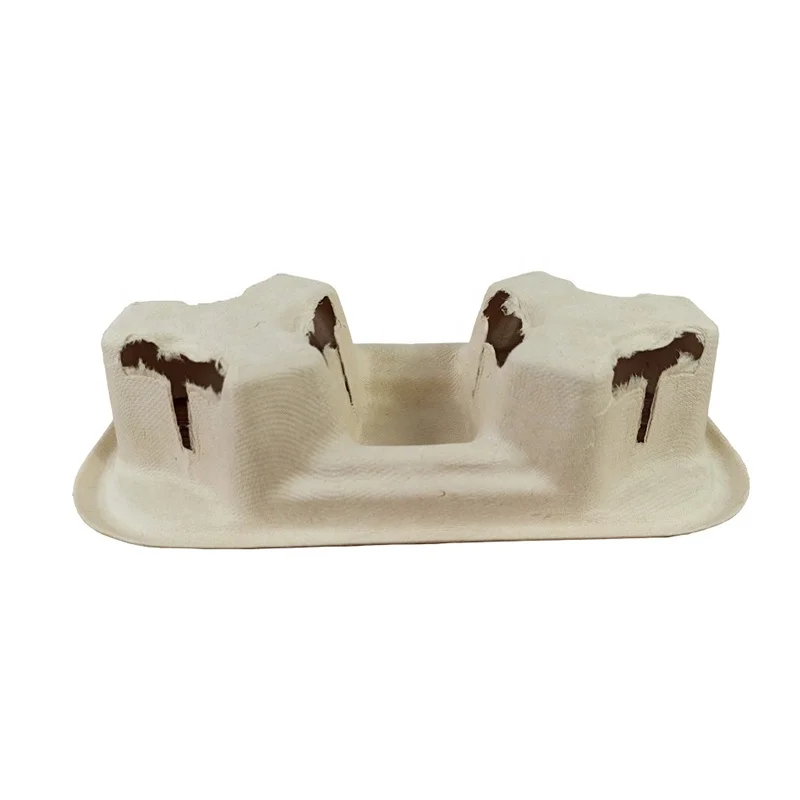 2-Cup Pulp Fiber Drink Carrier, to Go Coffee Cup Holder, Disposable Drink Carrier Tray for Hot or Cold Drinks