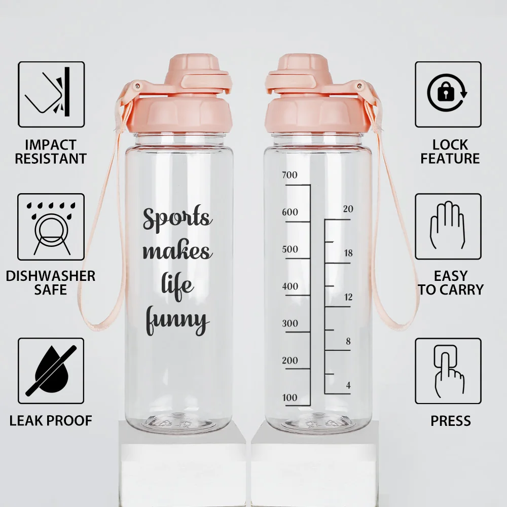 700ml Clear travel Drink WaterBottle Motivational Mouth Outdoor Sports Plastic Transparent Water Bottle