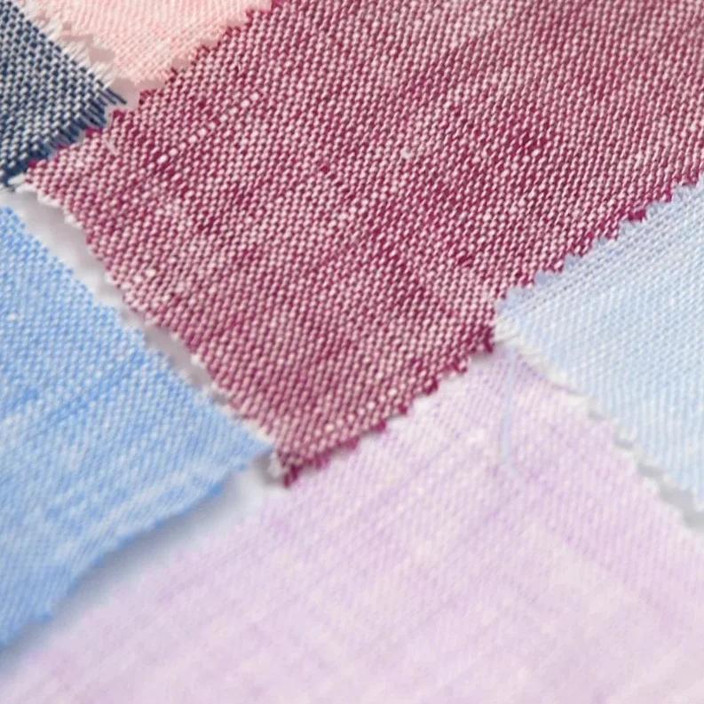 Hot selling linen  two-tone chambray style colorful cotton soft yarn dyed slub linen shirting fabric European flax