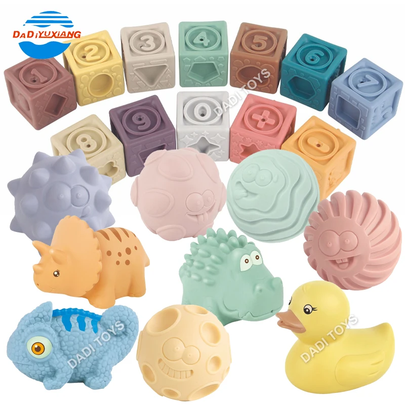 Soft Glue Set Silicon Stacking Building Block Rubber Bath Toys Silicon Bath Toys Animals For Toddlers And Baby