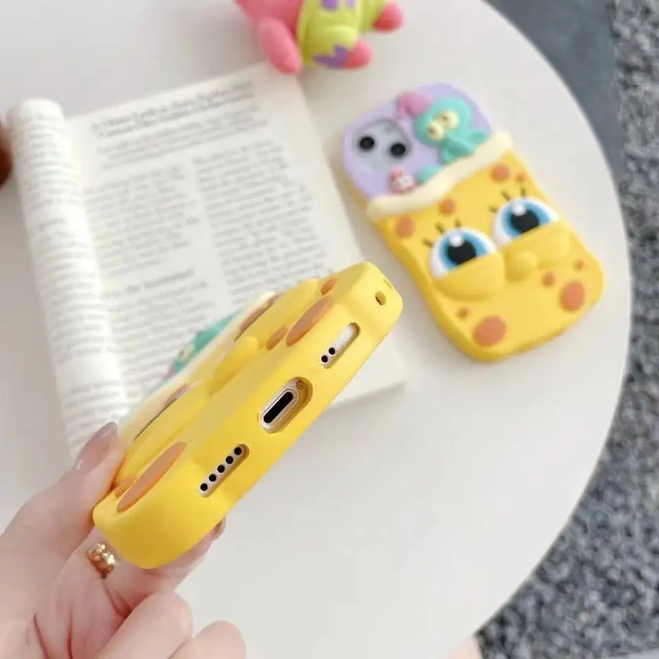 Popular Cartoon Loving SpongeBob Silicone soft slim protective cover for iPhone14 13 12 11 Xs max 7 8 plus for iPhone 12 case