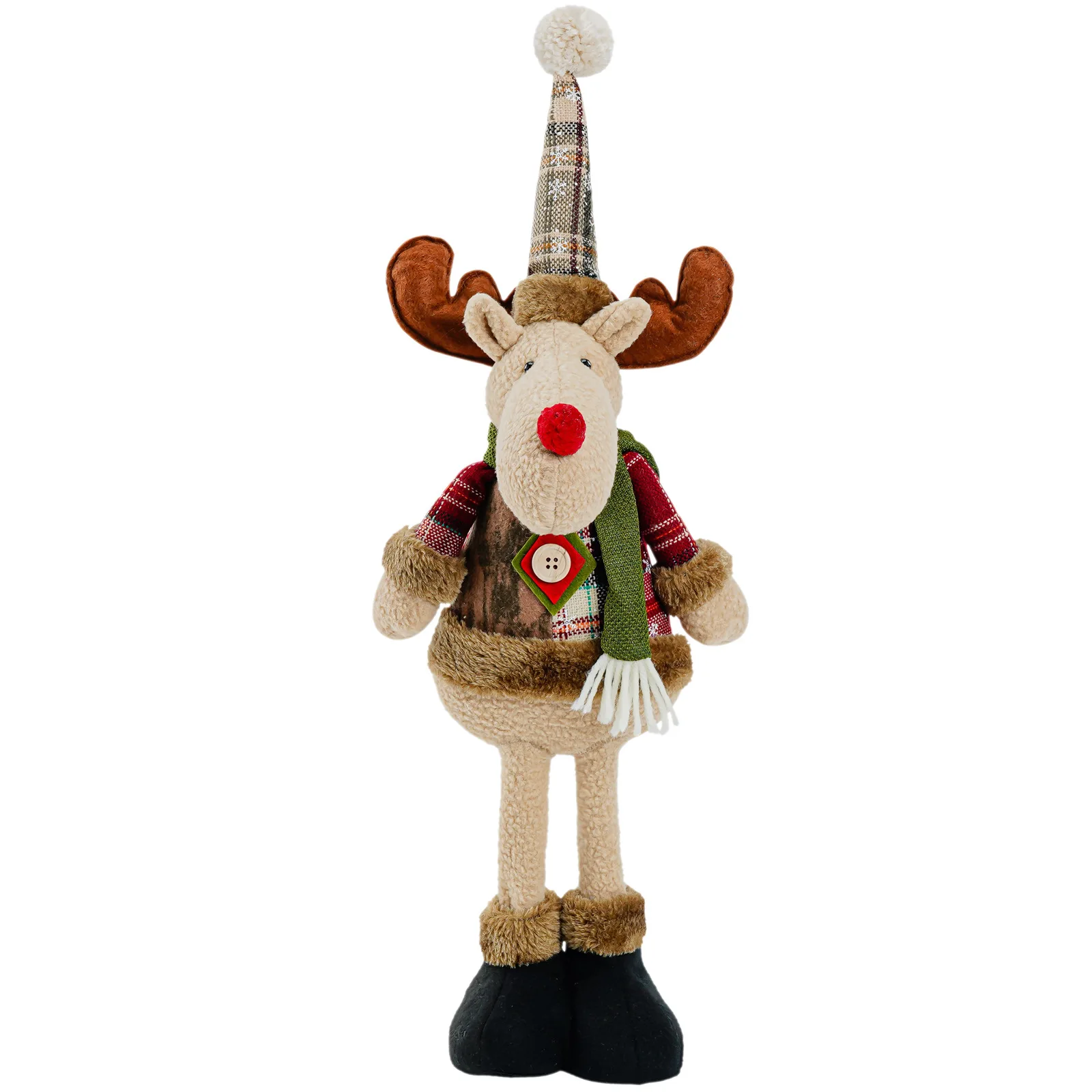 MB1 New Christmas Snowman Vintage Hemp Snowflake Plaid Fabric Telescopic Doll Christmas Decoration