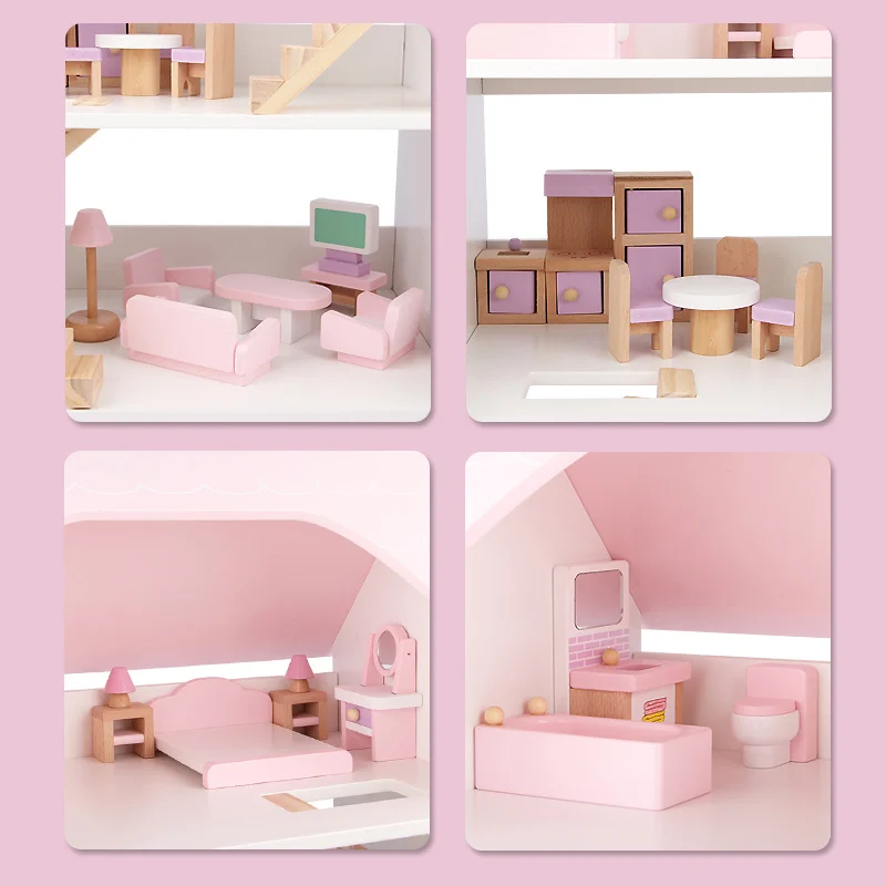 
children Pretend play Furniture toy Three floors doll house wooden toys 