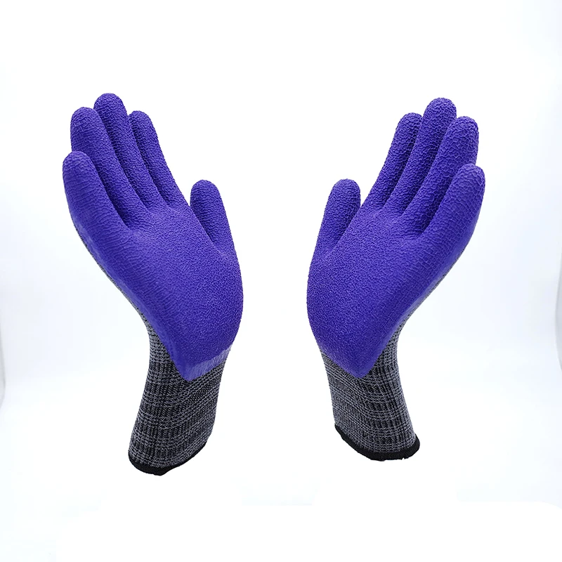 13G Purple Polyester Black Latex Honeycomb Foam Three Quarters Coated Slip Working Waterproof Latex Foam Gloves