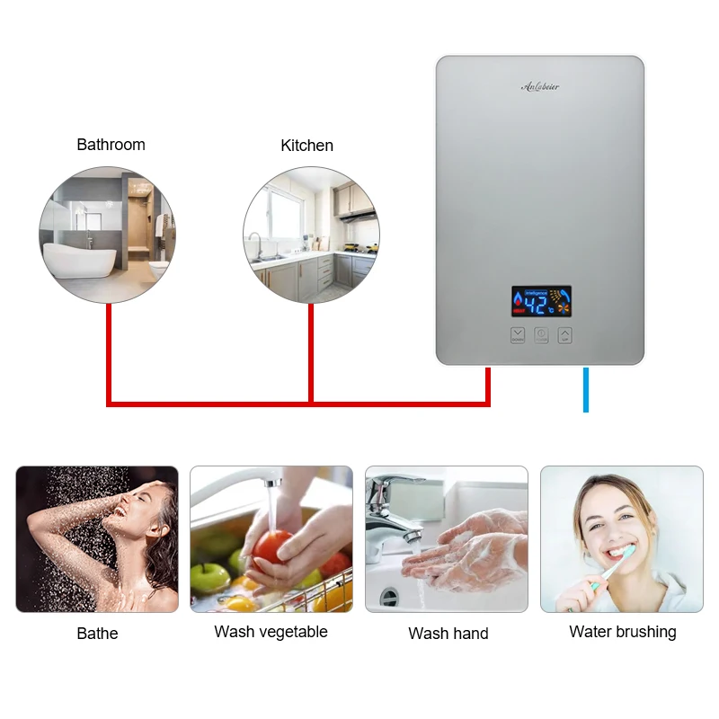 6kW Power Adjustable in Line High Quality Instant Water Heater Hot Shower Machine
