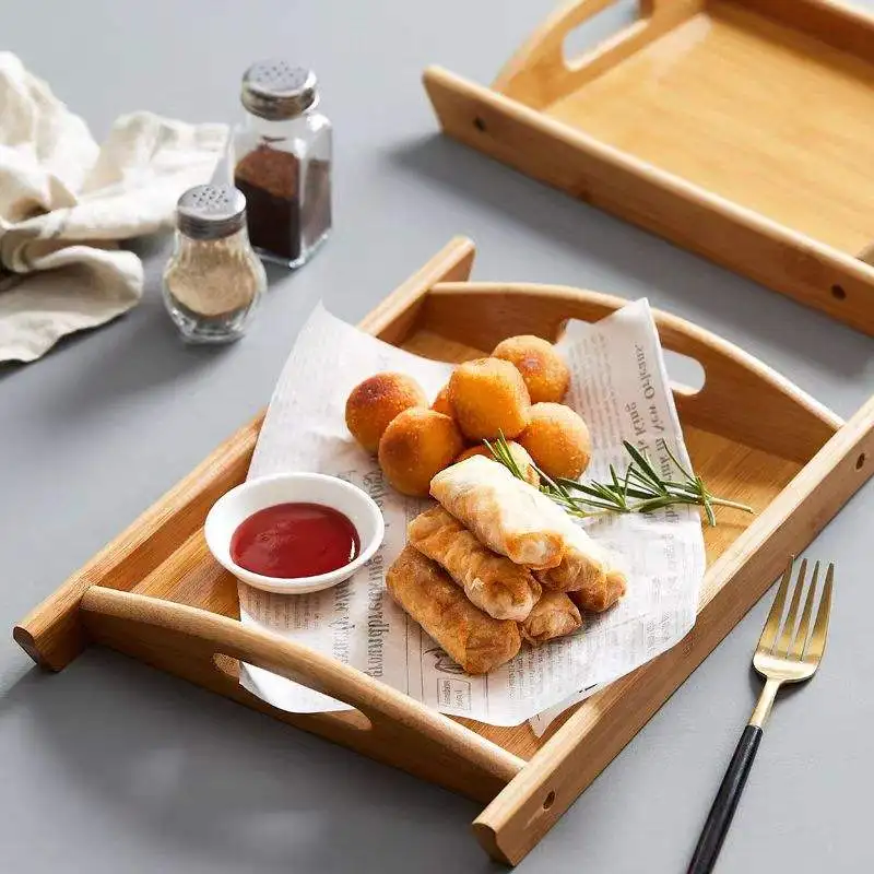 Aolan Luxury Eco-Friendly Bamboo Serving Tray With Modern Design Custom Size Handle Home Restaurant Hotel Kitchenware Use