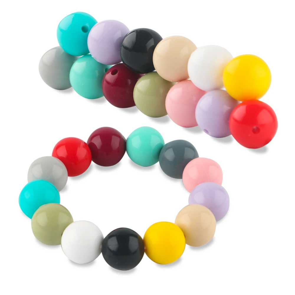 Custom Bpa Free Liquid Glossy Printed Rainbow 15Mm Smooth Wristlet Loose Teething Bulk Silicone Beads For Pens Bracelet Making