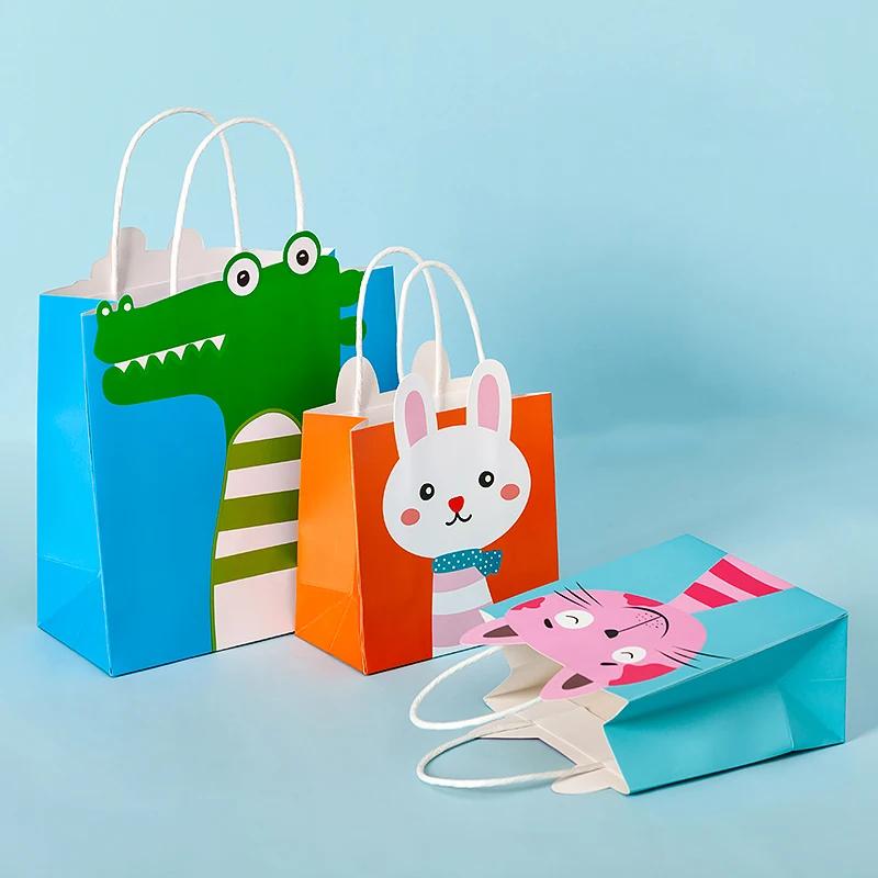Fancy Personalized Small Size Eco Friendly Colored Printed Cute Kids Gift Packaging Paper Bag With Handles