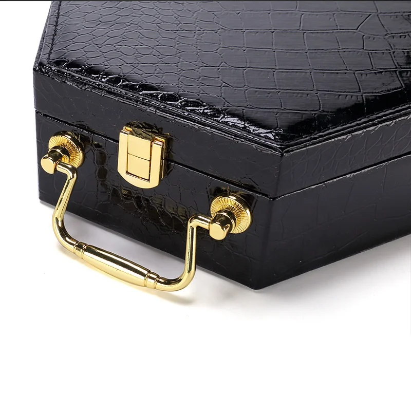 Luxury hexagonal Custom logo clamshell handle portable crocodile grain packaging belt gift box PU leather design box