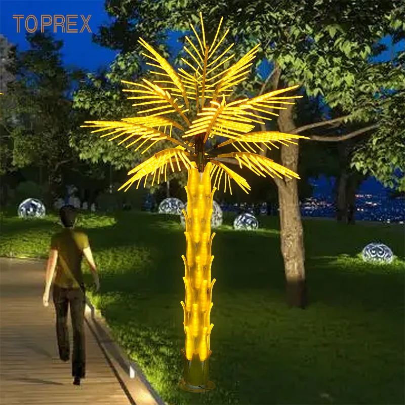 Event style 4m 6m giant artificial preserved pink green led palm leaves trees for backyard decoration